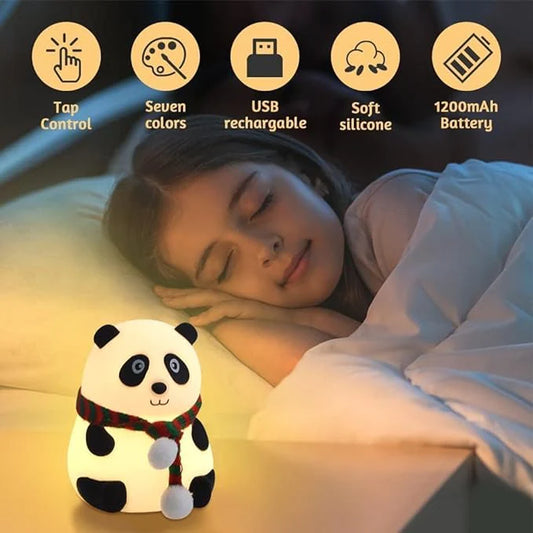 Gadgetshor Cute Panda Night Lamp | Touch Silicone Lamp with 7-Color Changing LED | USB Rechargeable & Kid-Friendly | Cute Bedroom Light & Birthday Gift πΌ